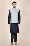 Aryavir Malhotra_Blue Dupion Silk Nehru Jacket And Kurta Set _Online_at_Aza_Fashions