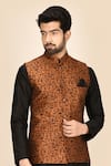 Buy_Aryavir Malhotra_Black Silk Blend Printed Bundi _at_Aza_Fashions