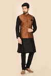 Buy_Aryavir Malhotra_Black Silk Blend Printed Bundi And Kurta Set_at_Aza_Fashions
