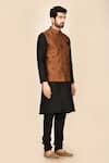 Aryavir Malhotra_Black Silk Blend Printed Bundi And Kurta Set_Online_at_Aza_Fashions
