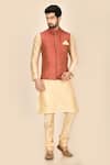 Buy_Aryavir Malhotra_Beige Nehru Jacket Jacquard  Kurta And Churidar Blend Bundi & Set _at_Aza_Fashions