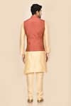 Shop_Aryavir Malhotra_Beige Nehru Jacket Jacquard  Kurta And Churidar Blend Bundi & Set _at_Aza_Fashions