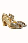 Buy_Sephyr_Gold Fringe Pleated Ankle Strap Heels _at_Aza_Fashions