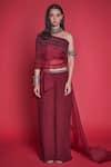 Buy_JADE BY MONICA & KARISHMA_Red Organza Asymmetric One Shoulder Top And Pant Set  _at_Aza_Fashions