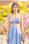 Buy_Jade by Monica and Karishma_Blue Tulle Plunge Neck Embroidered Dress  _Online_at_Aza_Fashions