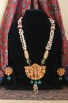 Nayaab by Sonia_Gold Plated Pearls Temple Motif Pendant Necklace _Online_at_Aza_Fashions