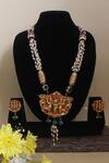 Shop_Nayaab by Sonia_Gold Plated Pearls Temple Motif Pendant Necklace _at_Aza_Fashions