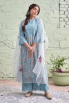 Buy_Naaz By Noor_Blue Cotton, Organza, Chanderi Round Printed Kurta Set _at_Aza_Fashions