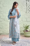 Shop_Naaz By Noor_Blue Cotton, Organza, Chanderi Round Printed Kurta Set _Online_at_Aza_Fashions