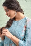 Naaz By Noor_Blue Cotton, Organza, Chanderi Round Printed Kurta Set _at_Aza_Fashions