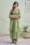 Buy_Naaz By Noor_Green Cotton, Organza, Chanderi Round Embroidered Kurta Set _at_Aza_Fashions