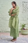 Naaz By Noor_Green Cotton, Organza, Chanderi Round Embroidered Kurta Set _Online_at_Aza_Fashions