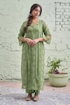 Buy_Naaz By Noor_Green Cotton, Organza, Chanderi Round Embroidered Kurta Set _Online_at_Aza_Fashions