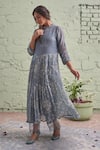 Buy_Naaz By Noor_Grey Cotton, Organza, Chanderi Round Printed Kurta And Pant Set _at_Aza_Fashions