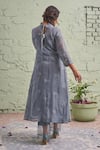 Shop_Naaz By Noor_Grey Cotton, Organza, Chanderi Round Printed Kurta And Pant Set _at_Aza_Fashions
