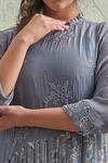 Naaz By Noor_Grey Cotton, Organza, Chanderi Round Printed Kurta And Pant Set _at_Aza_Fashions