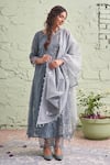 Shop_Naaz By Noor_Blue Cotton, Organza, Chanderi Round Printed Kurta Set _at_Aza_Fashions
