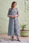 Naaz By Noor_Blue Cotton, Organza, Chanderi Round Printed Kurta Set _Online_at_Aza_Fashions