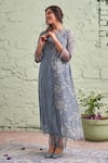 Buy_Naaz By Noor_Blue Cotton, Organza, Chanderi Round Printed Kurta Set _Online_at_Aza_Fashions