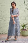 Shop_Naaz By Noor_Blue Cotton, Organza, Chanderi Round Printed Kurta Set _Online_at_Aza_Fashions
