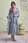 Buy_Naaz By Noor_Grey Cotton, Organza, Chanderi Mandarin Collar Embroidered Kurta Set _at_Aza_Fashions