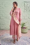 Shop Naaz By Noor Pink Cotton, Organza, Chanderi Mandarin Collar Embroidered Kurta Pant Set at Aza Fashions Shop_Naaz By Noor_Pink Cotton, Organza, Chanderi Mandarin Collar Embroidered Kurta Pant Set _at_Aza_Fashions