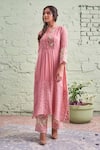 Naaz By Noor Pink Cotton, Organza, Chanderi Mandarin Collar Embroidered Kurta Pant Set Online at Aza Fashions Naaz By Noor_Pink Cotton, Organza, Chanderi Mandarin Collar Embroidered Kurta Pant Set _Online_at_Aza_Fashions