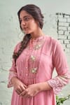Naaz By Noor Pink Cotton, Organza, Chanderi Mandarin Collar Embroidered Kurta Pant Set at Aza Fashions Naaz By Noor_Pink Cotton, Organza, Chanderi Mandarin Collar Embroidered Kurta Pant Set _at_Aza_Fashions