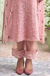 Shop_Naaz By Noor_Pink Cotton, Organza, Chanderi Mandarin Collar Embroidered Kurta Set _Online_at_Aza_Fashions