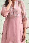 Naaz By Noor_Pink Cotton, Organza, Chanderi Mandarin Collar Embroidered Kurta Set _at_Aza_Fashions