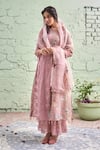 Shop_Naaz By Noor_Pink Cotton, Organza, Chanderi Round Embroidered Kurta Set _at_Aza_Fashions