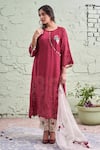 Shop_Naaz By Noor_Red Cotton, Organza, Chanderi Round Embroidered Kurta Set _at_Aza_Fashions