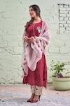 Buy_Naaz By Noor_Red Cotton, Organza, Chanderi Round Embroidered Kurta Set _Online_at_Aza_Fashions