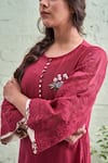 Naaz By Noor_Red Cotton, Organza, Chanderi Round Embroidered Kurta Set _at_Aza_Fashions