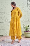 Buy_Naaz By Noor_Yellow Cotton, Organza, Chanderi V Neck Embroidered Kurta Set _Online_at_Aza_Fashions