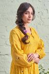Shop_Naaz By Noor_Yellow Cotton, Organza, Chanderi V Neck Embroidered Kurta Set _Online_at_Aza_Fashions