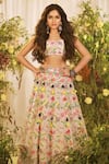 Buy_Payal Singhal_Grey Georgette And Organza Embroidery Thread Halter Neck Mahira Lehenga Set_at_Aza_Fashions