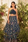 Buy_Chamee and Palak_Blue Embroidered Floral Lilies Of All Kinds Lehenga And Blouse Set _at_Aza_Fashions