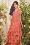 Buy_Paulmi and Harsh_Orange Georgette And Organza Print & Pre-draped Saree With Blouse  _at_Aza_Fashions