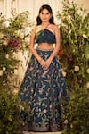 Chamee and Palak_Blue Embroidered Floral Lilies Of All Kinds Lehenga And Blouse Set _Online_at_Aza_Fashions