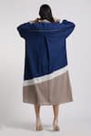 Shop_Madder Much_Blue Cotton Plain Dress Round, Jacket Open Jane Colorblock With _at_Aza_Fashions