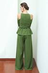 Shop_Swatee Singh_Green Heavy Crepe Cold Shoulder Jumpsuit_at_Aza_Fashions
