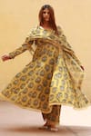 Buy_Gulabo Jaipur_Yellow Cotton Printed Floral Boat Anarkali Set _at_Aza_Fashions