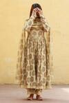 Gulabo Jaipur_Beige Cotton Printed Floral Boat Anarkali Set _Online_at_Aza_Fashions