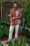 Buy_Runit Gupta_Brown Pure Cotton Plain Kurta Pant Set _at_Aza_Fashions