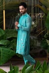 Runit Gupta_Blue Cotton, Chanderi Silk Acrylic Work Kurta Set_Online_at_Aza_Fashions