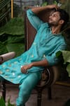 Buy_Runit Gupta_Blue Cotton, Chanderi Silk Acrylic Work Kurta Set_Online_at_Aza_Fashions