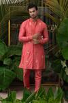 Buy_Runit Gupta_Coral Chanderi Silk Embroidered Acrylic Work Kurta Set _at_Aza_Fashions