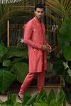 Buy_Runit Gupta_Coral Chanderi Silk Embroidered Acrylic Work Kurta Set _Online_at_Aza_Fashions