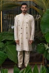 Runit Gupta_Ivory Chanderi Silk Embroidered Acrylic Work Kurta Set _Online_at_Aza_Fashions